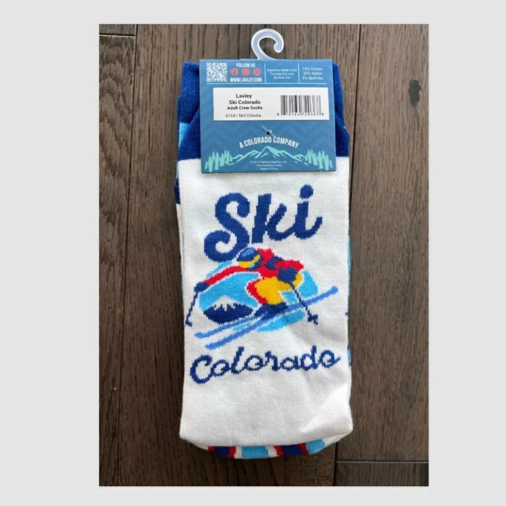 Lavley Ski Colorado Graphic Crew Socks Adult Cotton Funny Gift NWT